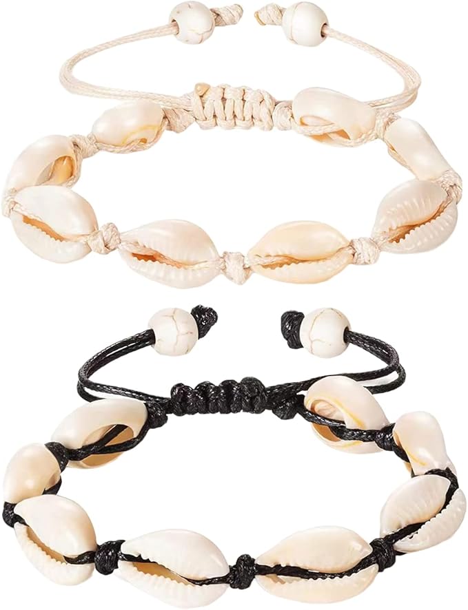 Bracelets de cheville réglables en coquillage naturel avec perles de coquillage