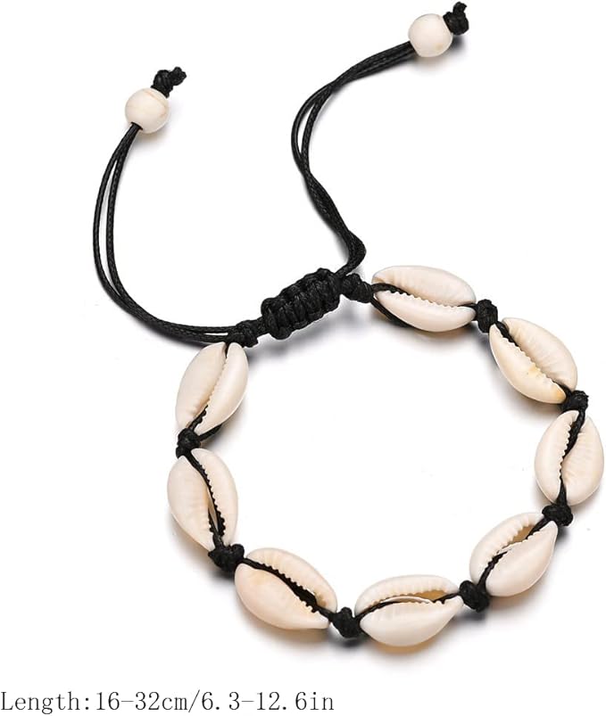 Bracelets de cheville réglables en coquillage naturel avec perles de coquillage