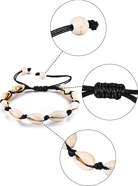 Bracelets de cheville réglables en coquillage naturel avec perles de coquillage