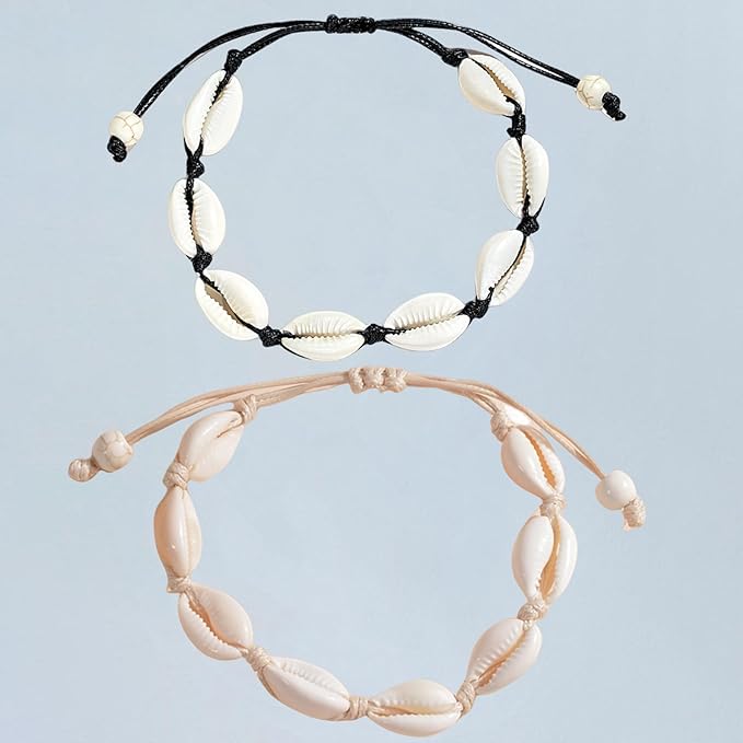 Bracelets de cheville réglables en coquillage naturel avec perles de coquillage