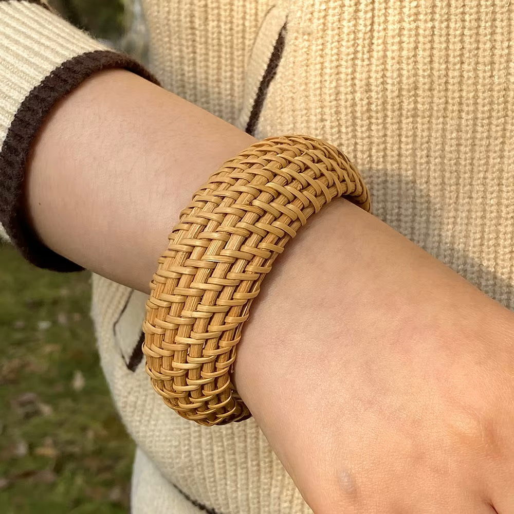 Bracelet en rotin pour femmes fait à la main Léger Paille Osier Tresse Tissé