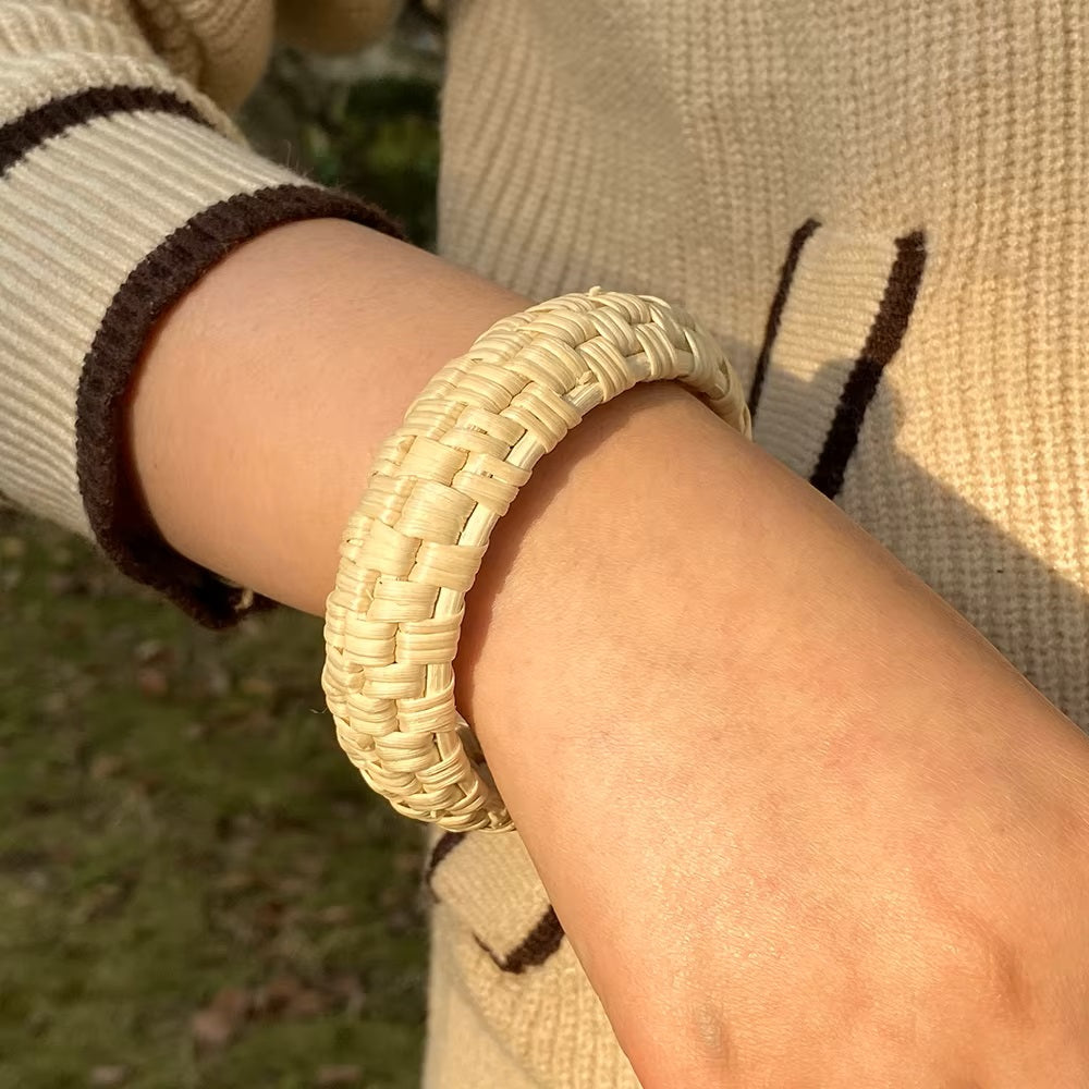 Bracelet en rotin pour femmes fait à la main Léger Paille Osier Tresse Tissé