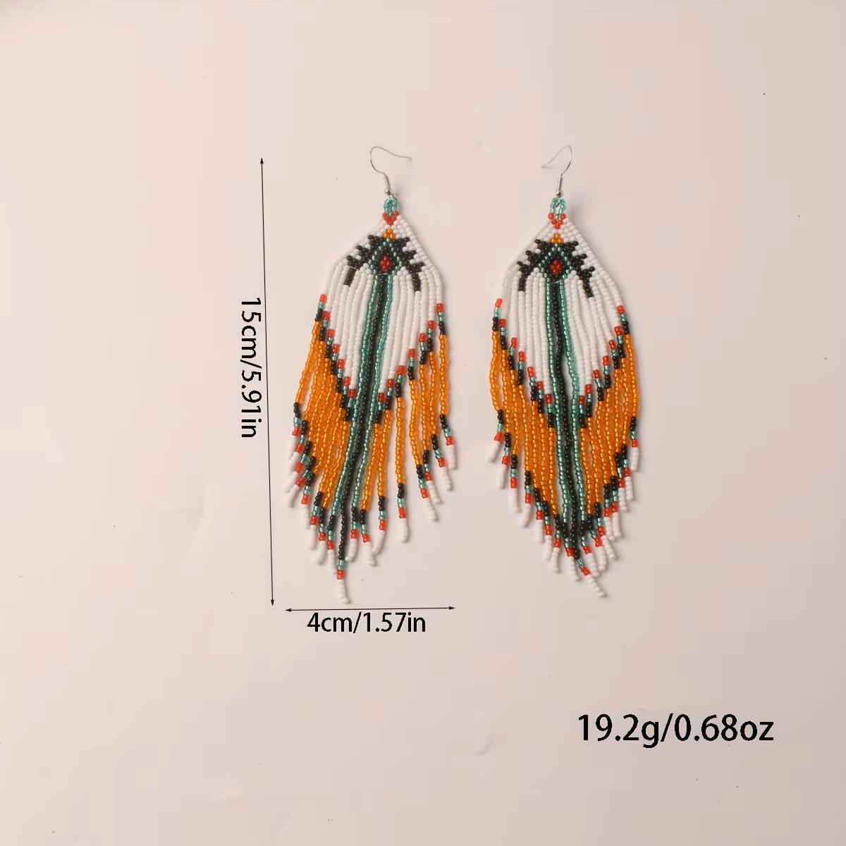 Boucles d’oreilles bohémiennes amérindiennes perlées à la main – Bijoux de cérémonie rustiques en perles et cristaux rétro