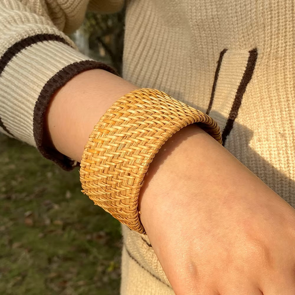 Bracelet en rotin pour femmes fait à la main Léger Paille Osier Tresse Tissé