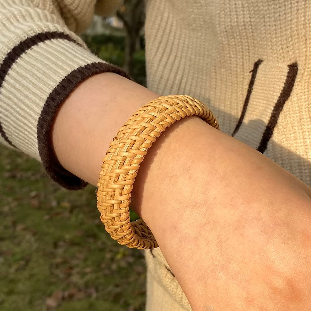 Bracelet en rotin pour femmes fait à la main Léger Paille Osier Tresse Tissé