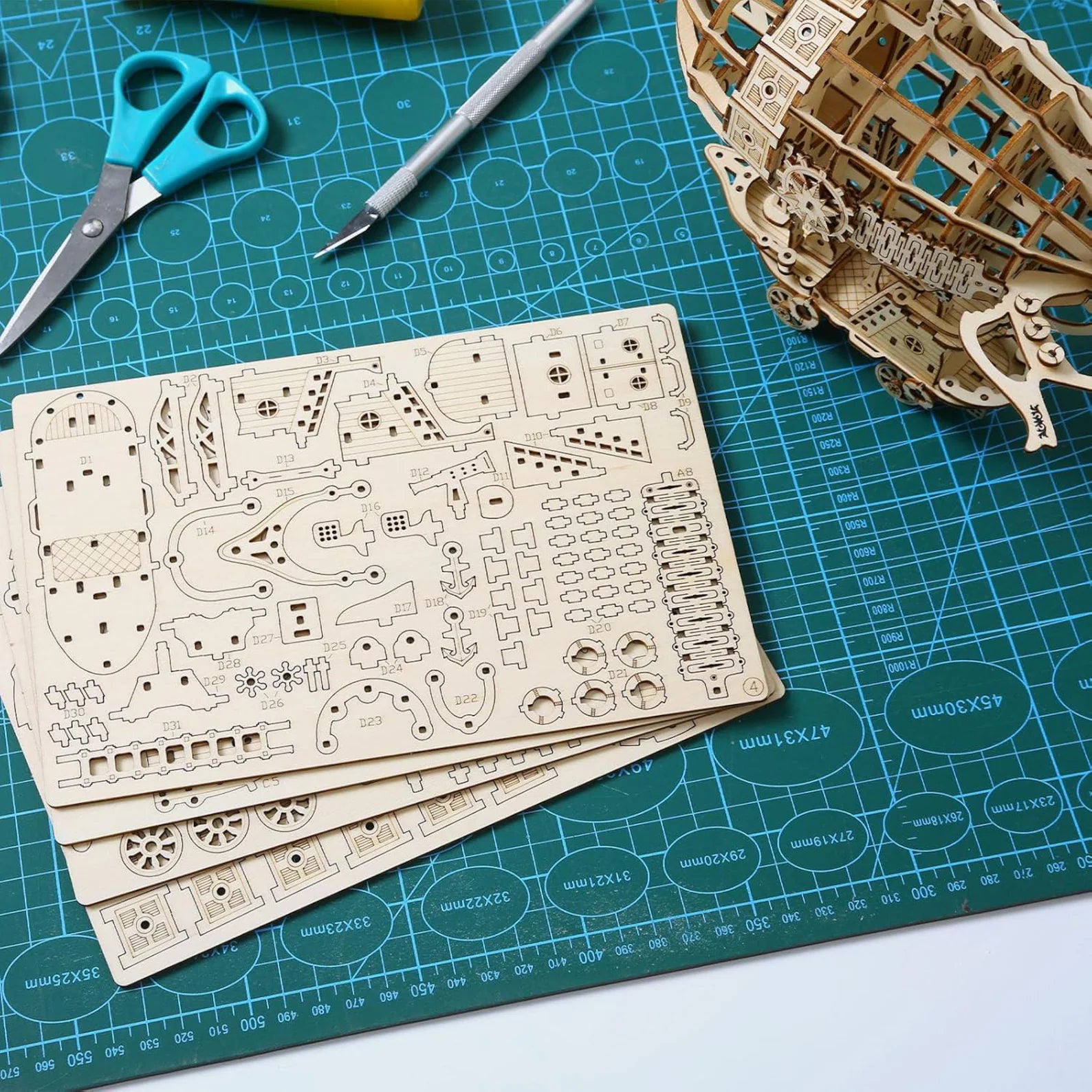 Puzzle 3D DIY 1 pièce en Bois pour Assemblage modèle dirigeable Airship, Jouet Artisanal, kit pour Adultes Enfant, Jeu de Construction Assemblage